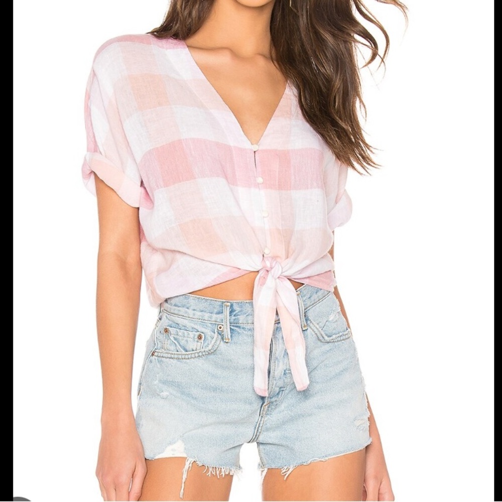Rails Thea Button Down Cropped Top in Peach Blush White